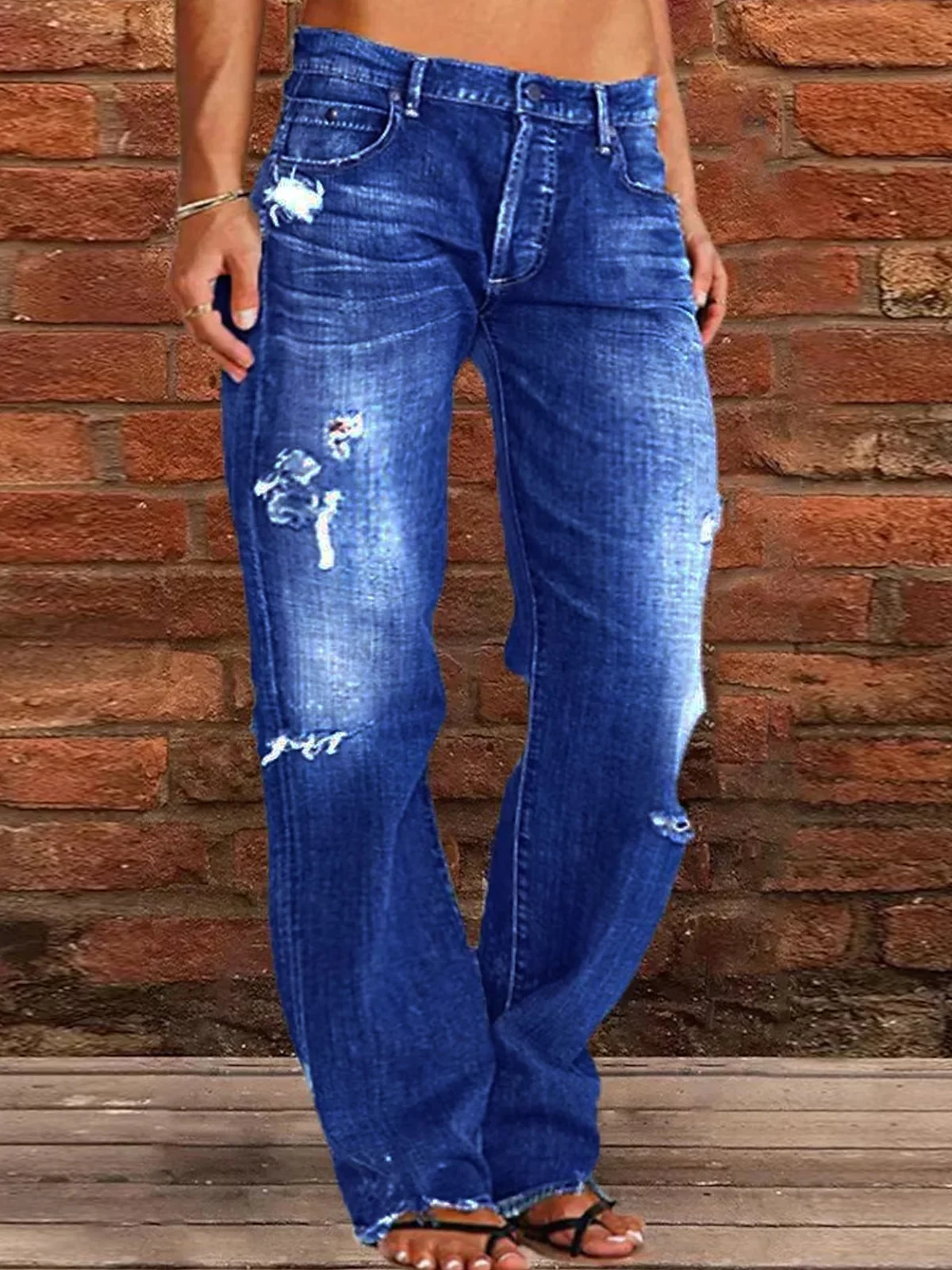 Jeans Décontracté Plain Toutes Les Saisons Naturel Aucune élasticité Quotidien Pantalon droit Toile de Jean Droit pour Femmes