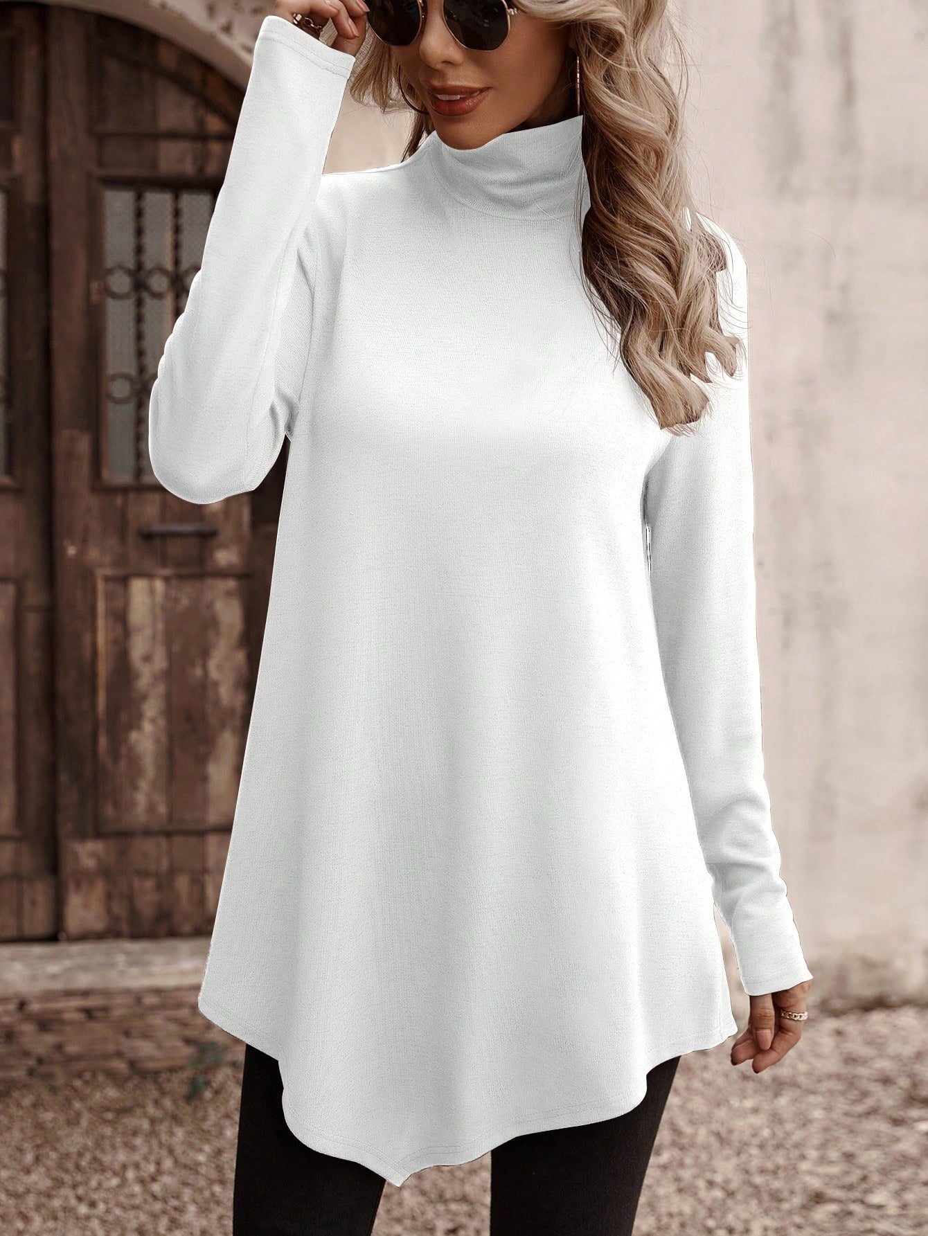 T-shirts Femmes Décontracté Plain Printemps / Automne Asymétrique Naturel Micro-élasticité Jersey Régulier Régulier