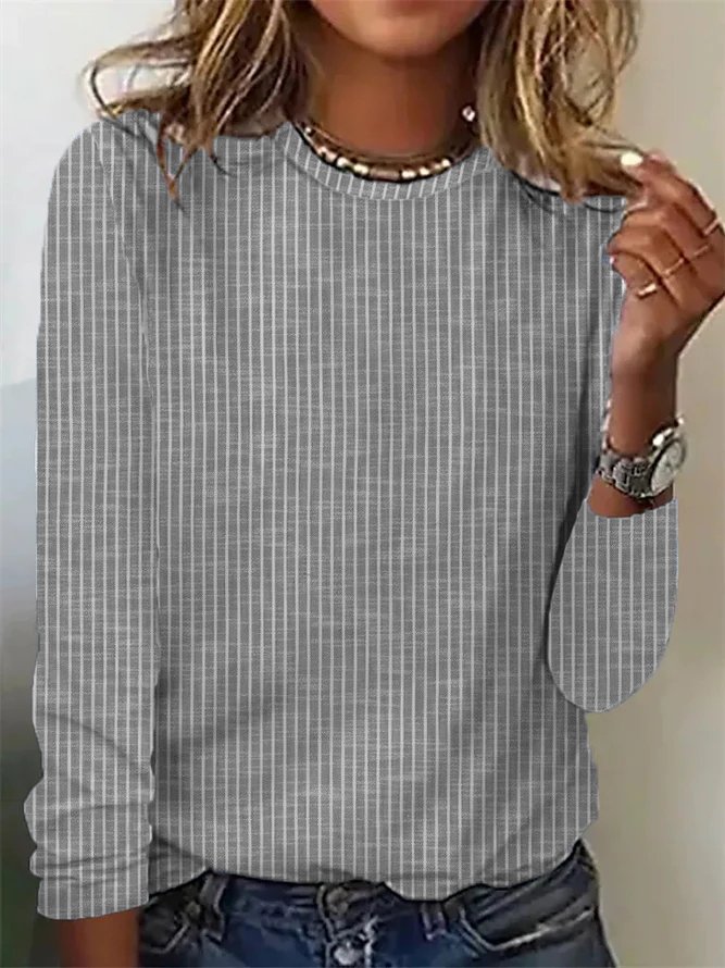 T-shirts Rayé Décontracté Printemps / Automne Jersey Manches Longues Col Rond Régulier Droit T.-N.-L. pour Femmes