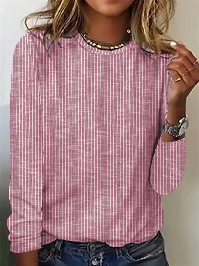 T-shirts Rayé Décontracté Printemps / Automne Jersey Manches Longues Col Rond Régulier Droit T.-N.-L. pour Femmes