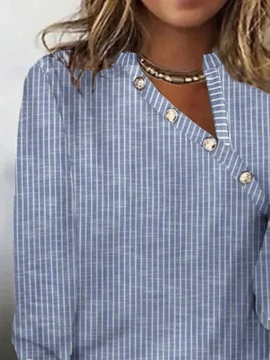 T-shirts Femmes Rayé Décontracté Printemps / Automne Polyester Micro-élasticité Asymétrique Manches Longues Régulier Régulier