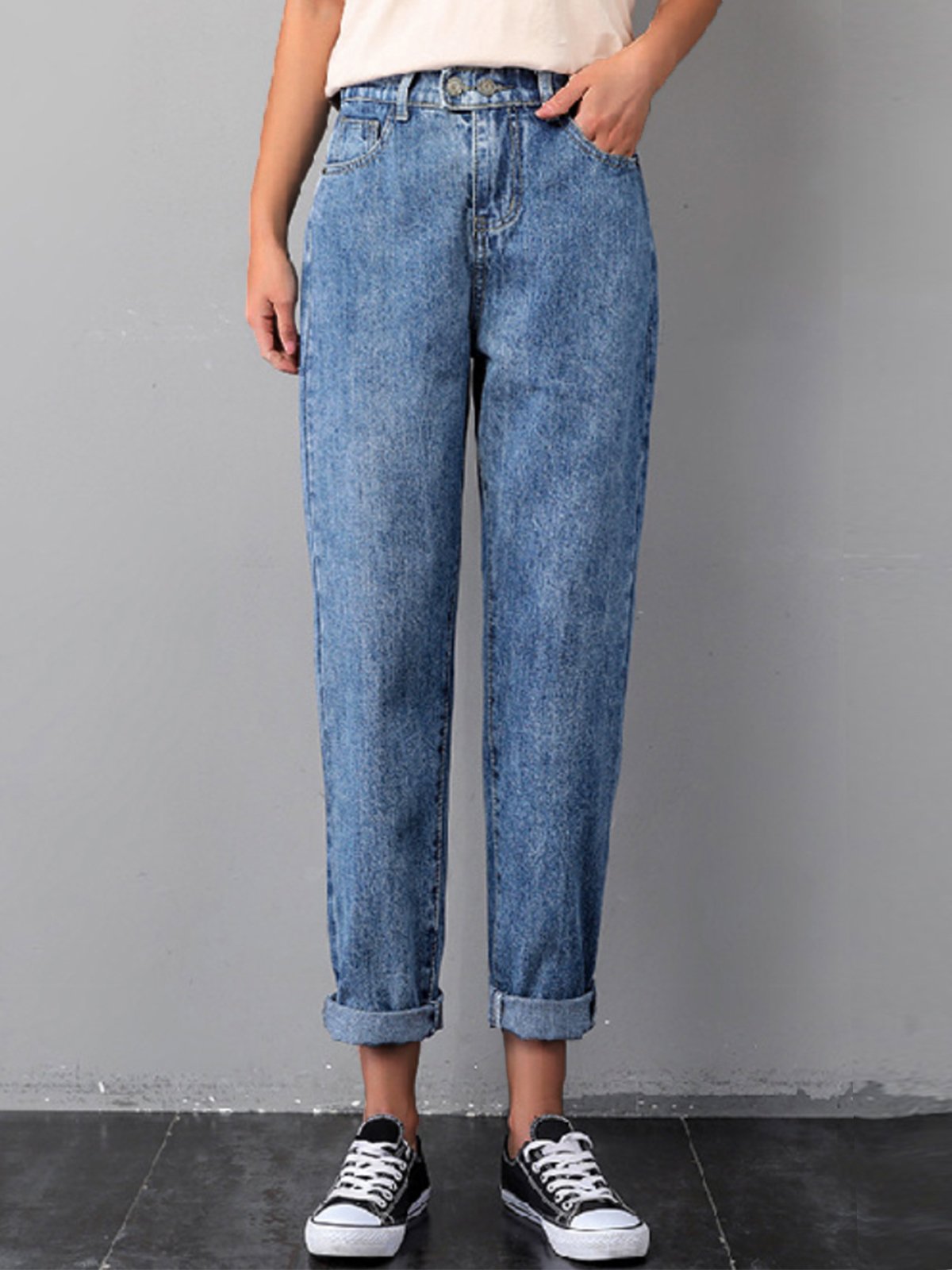Jeans Décontracté Plain Toutes Les Saisons Naturel Quotidien Standard Pantalon droit Droit Poche Couture pour Femmes
