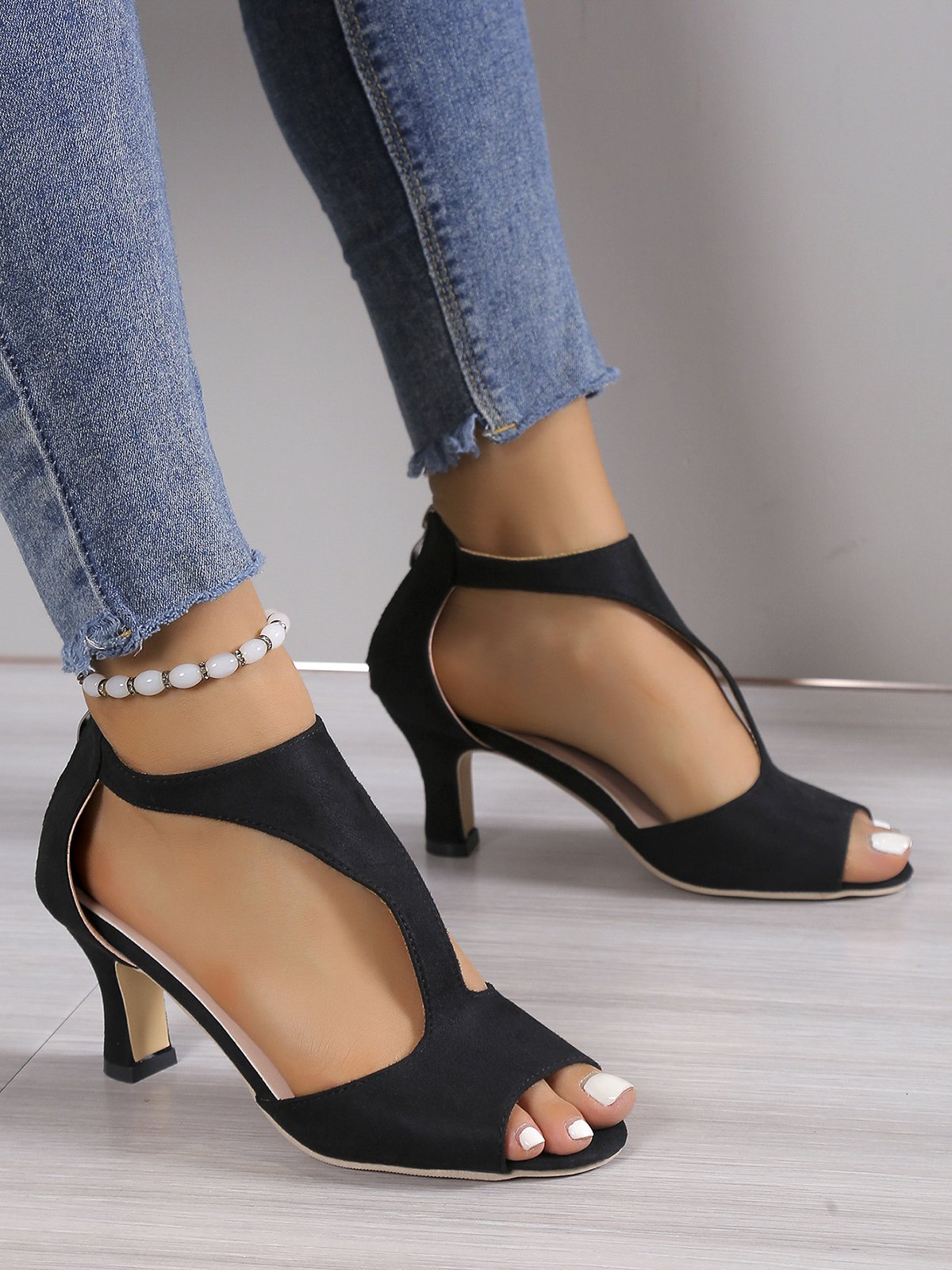 à Bout Ouvert Sandales Femme Plain Été Urbain Respirable Quotidien Bout Rond ÉPINGLES Style Faux Suède à Bout Ouvert Sandales