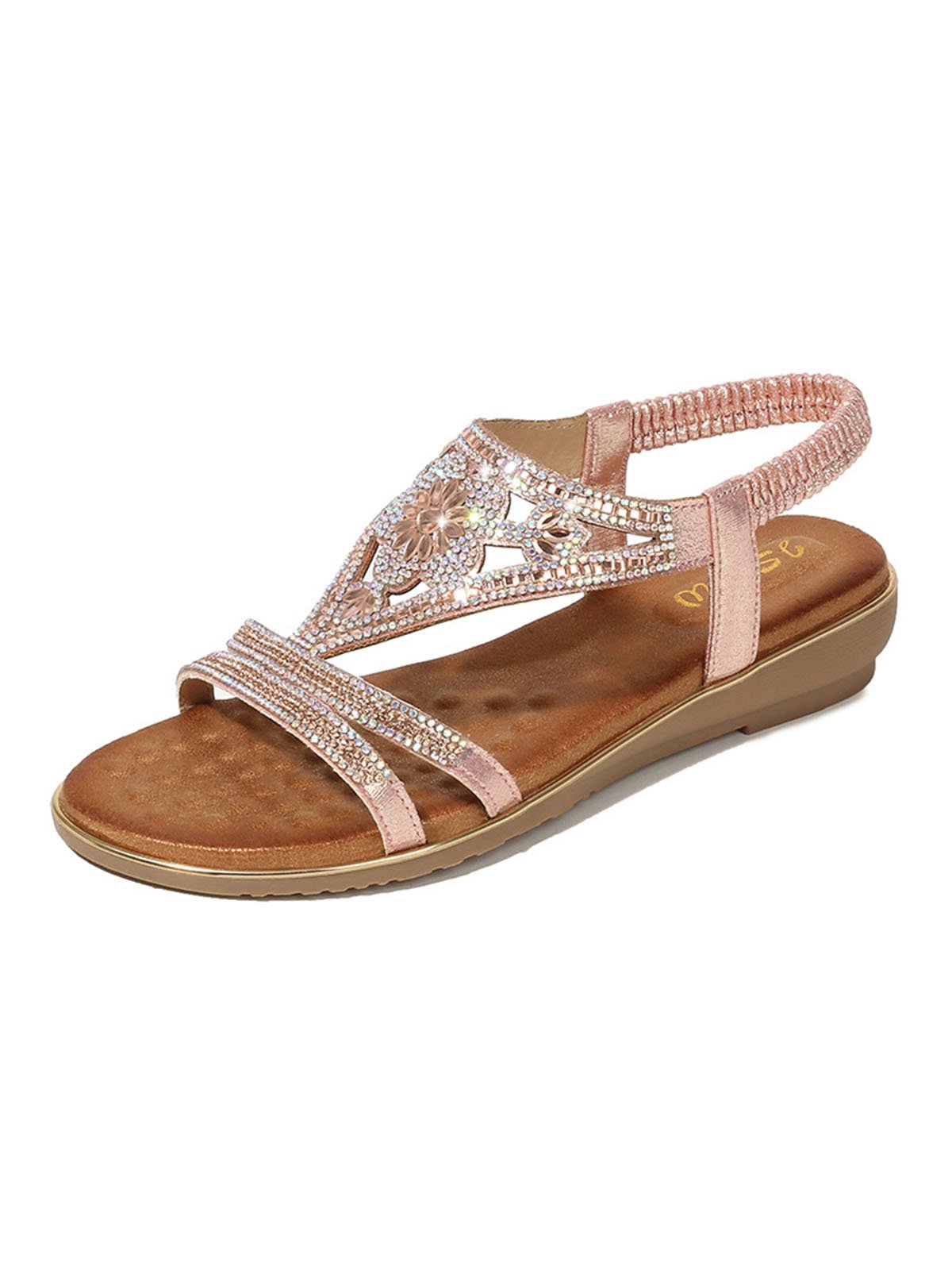 Sandales à lanières Floral Été Fête Antidérapant Vacances Avec Faux Diamant Musique Festival à Enfiler Chaussures Officielles pour Femmes