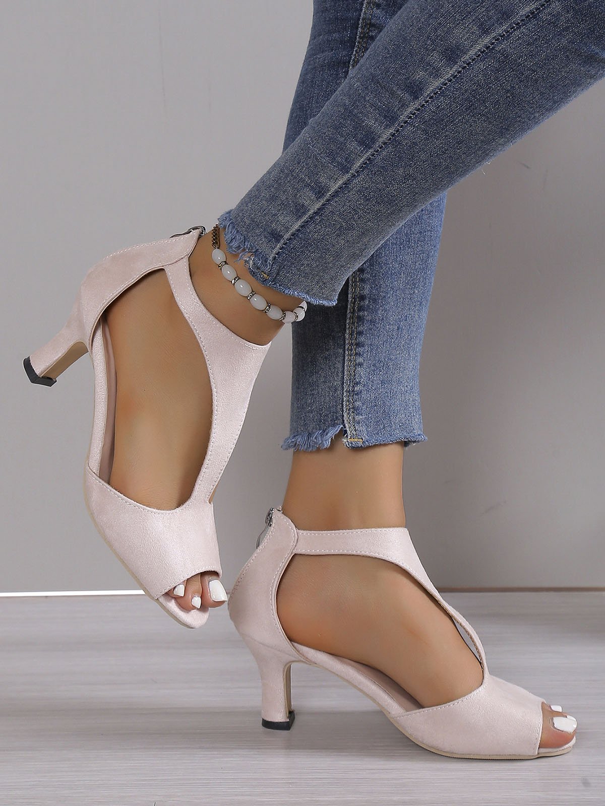 à Bout Ouvert Sandales Femme Plain Été Urbain Respirable Quotidien Bout Rond ÉPINGLES Style Faux Suède à Bout Ouvert Sandales