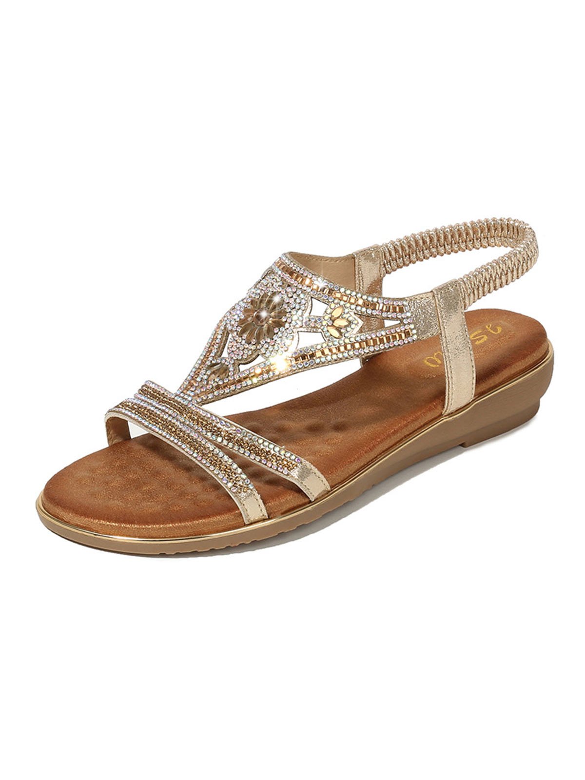 Sandales à lanières Floral Été Fête Antidérapant Vacances Avec Faux Diamant Musique Festival à Enfiler Chaussures Officielles pour Femmes