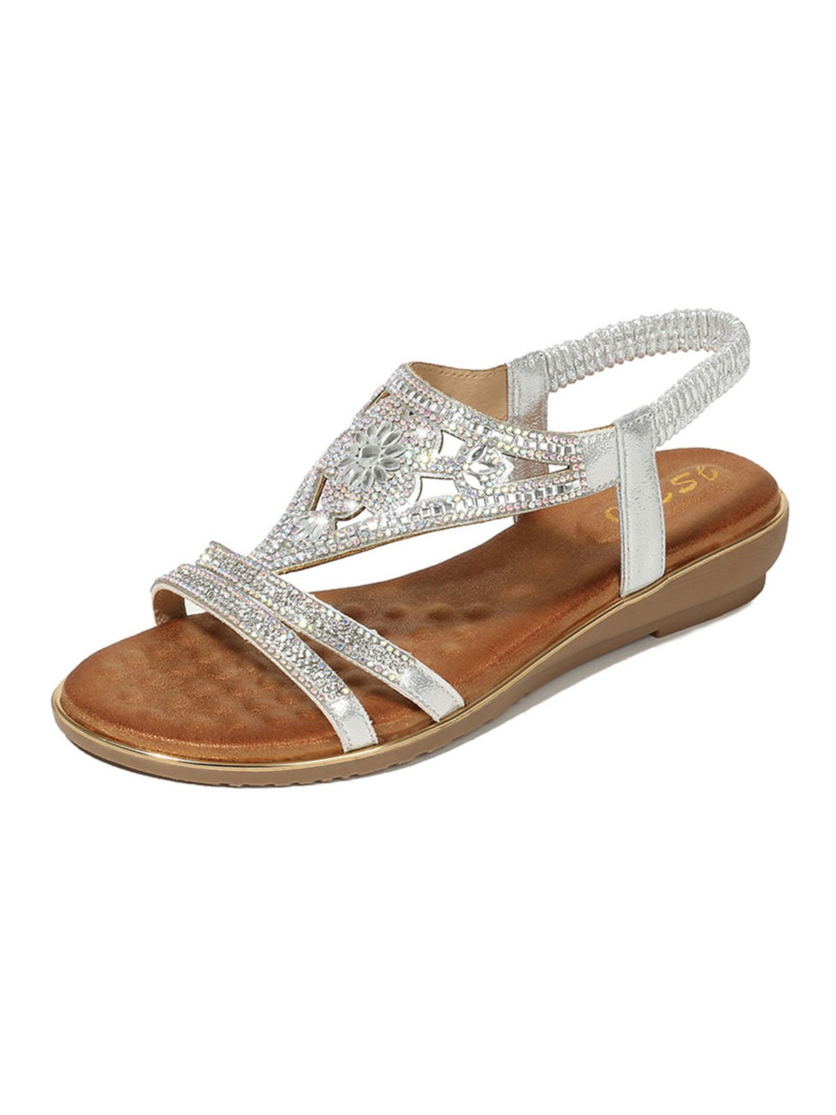 Sandales à lanières Floral Été Fête Antidérapant Vacances Avec Faux Diamant Musique Festival à Enfiler Chaussures Officielles pour Femmes
