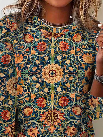 T-shirts Femmes Décontracté Ethnique Printemps / Automne Naturel Quotidien Ample Jersey Régulier Droit