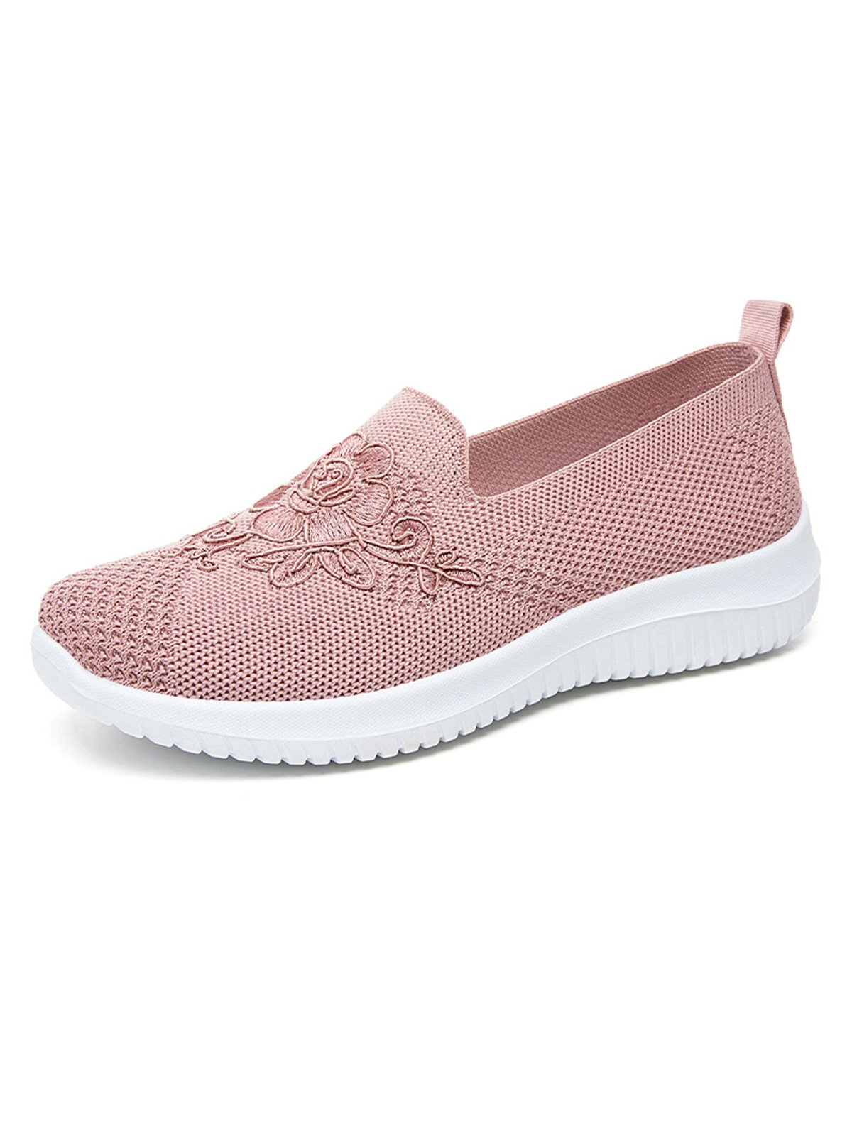 Tricoté à La Mouche Baskets Femme Floral Sportif Toutes Les Saisons Brodé Haute-Élastique à Talon Plat Bout Rond Tissu EVA