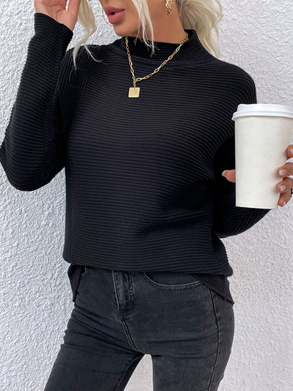 Sweat-shirts Femmes Décontracté Plain Printemps / Automne Poids lourd Micro-élasticité Quotidien Ample Col Roulé Droit