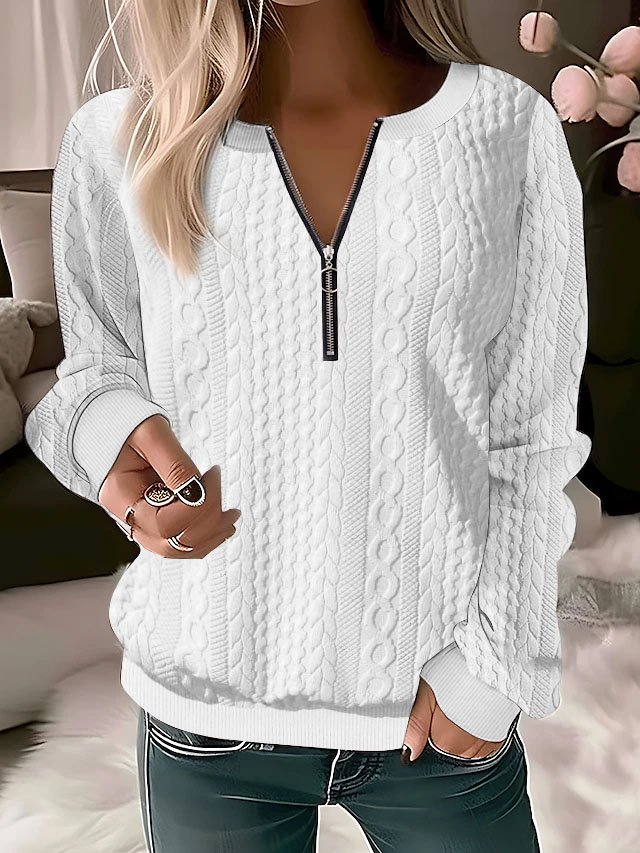Sweat-shirts Femmes Décontracté Plain Printemps / Automne Tricoté Zip Micro-élasticité Quotidien Manches Longues Régulier