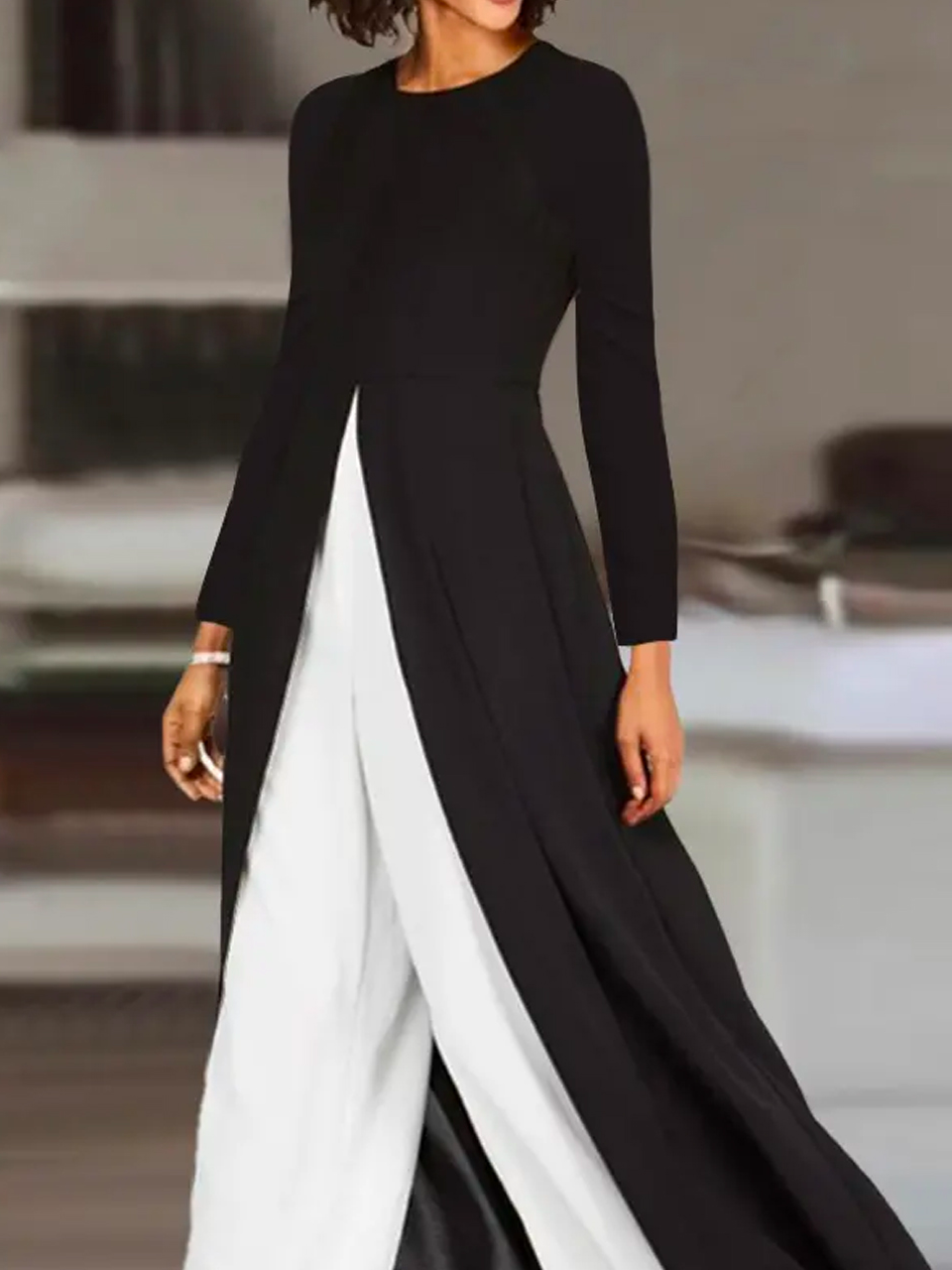 Deux Pièces Ensembles Femmes Décontracté Plain Printemps / Automne Polyester Naturel Poids lourd Manches Longues Top Avec Pantalons Droit