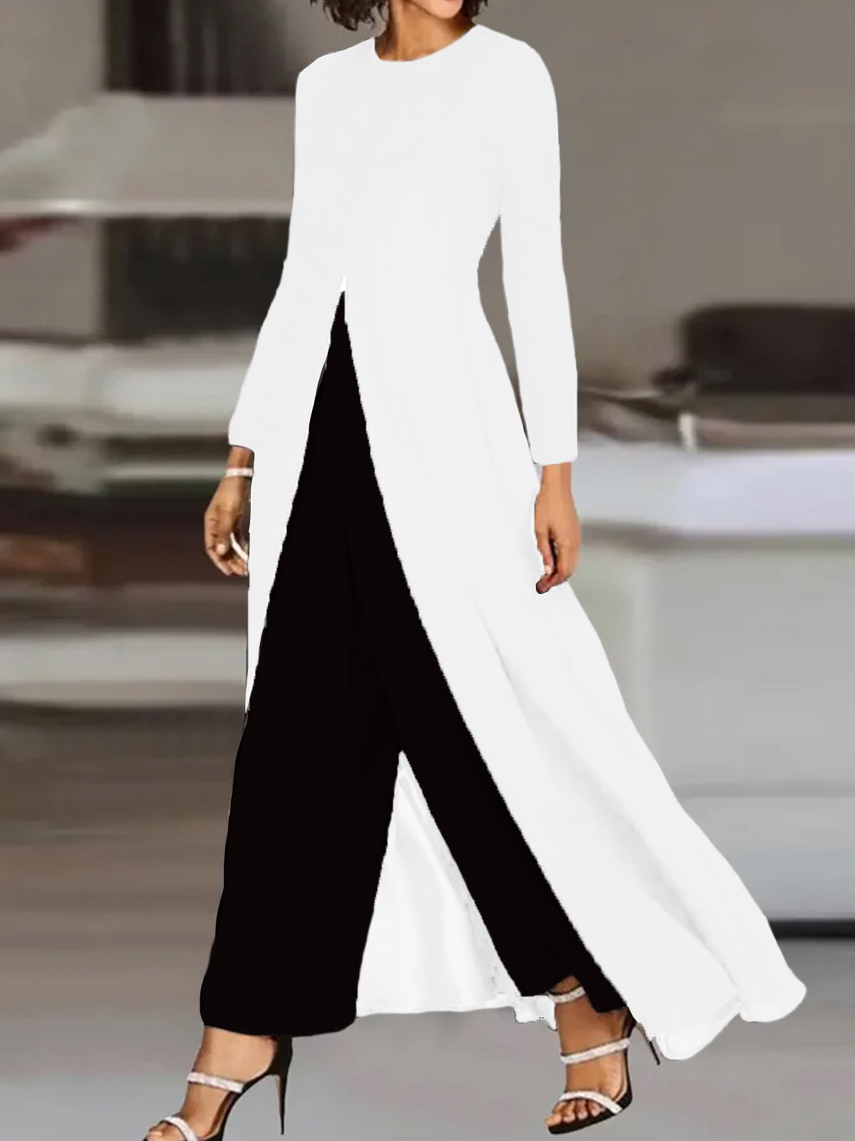 Deux Pièces Ensembles Femmes Décontracté Plain Printemps / Automne Polyester Naturel Poids lourd Manches Longues Top Avec Pantalons Droit