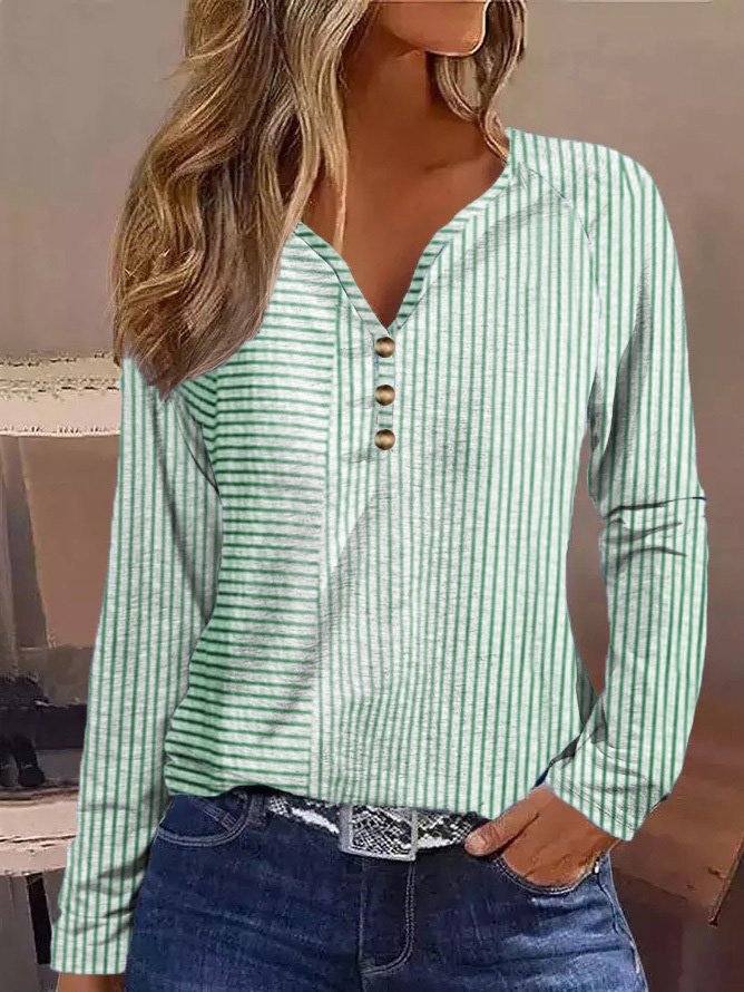 T-shirts Rayé Décontracté Printemps / Automne Col V Aucune élasticité Quotidien Ample Régulier T.-N.-L. pour Femmes
