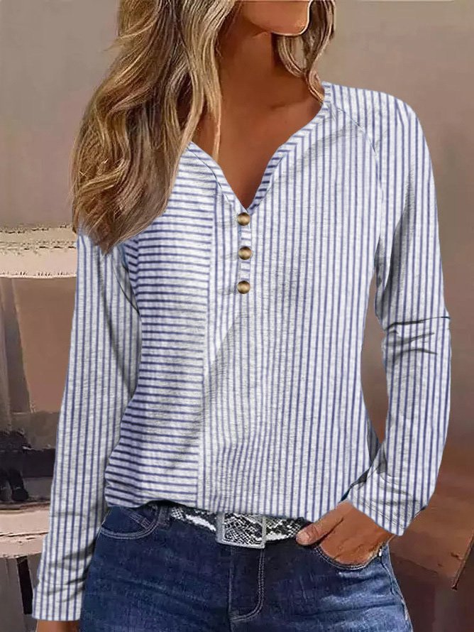 T-shirts Rayé Décontracté Printemps / Automne Col V Aucune élasticité Quotidien Ample Régulier T.-N.-L. pour Femmes