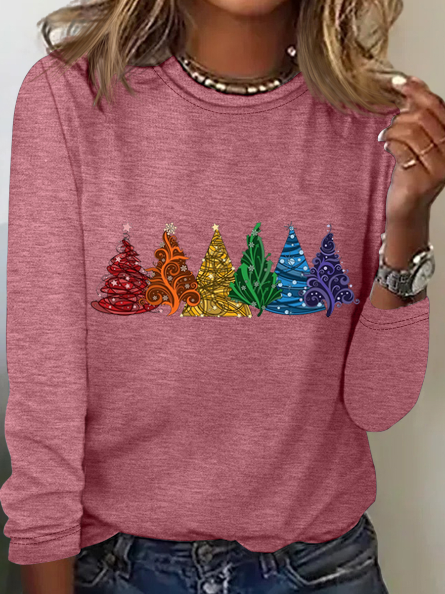 Chemises Femmes Décontracté Printemps / Automne Sapin de Noël Quotidien Coupe Régulière Manches Longues Col Rond en Mélangé de Coton Régulier
