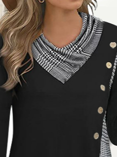 Chemisiers1 Femmes Décontracté Printemps / Automne Plaid Polyester Micro-élasticité Ample Manches Longues Mi-long Droit