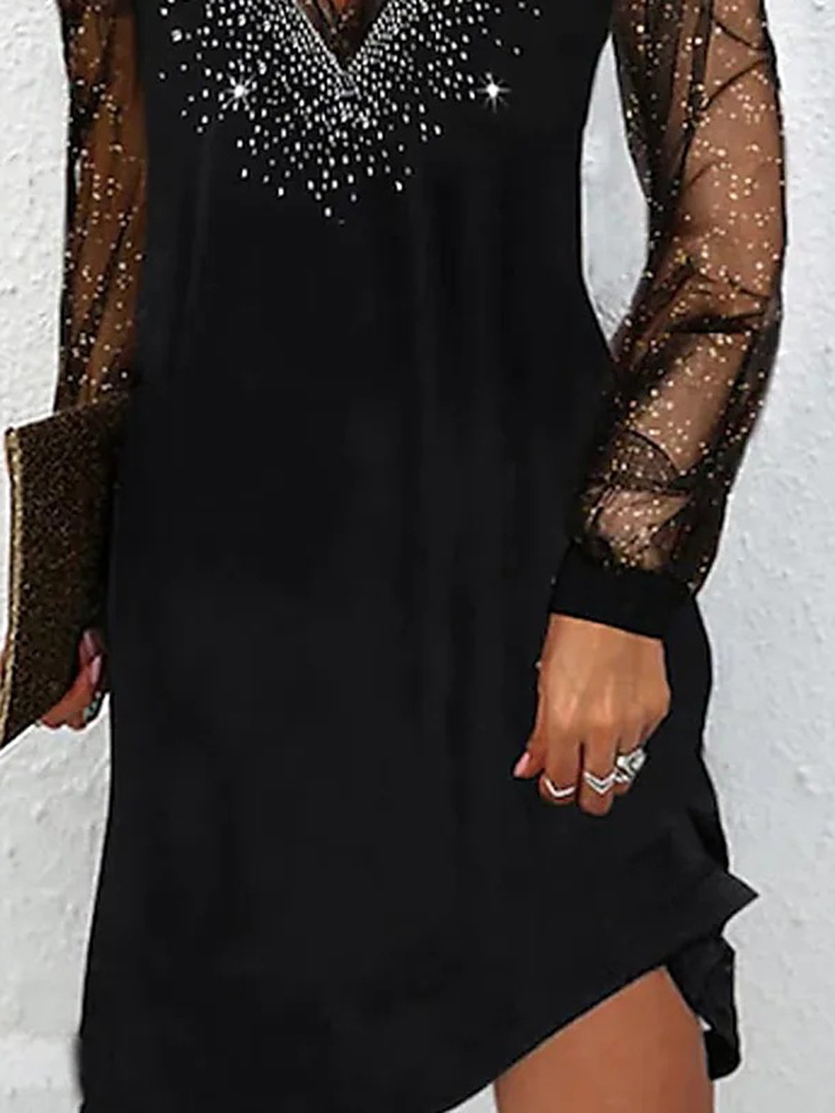 Femmes Plain Noir Col V Confortable Maille Court Robe Décontracté