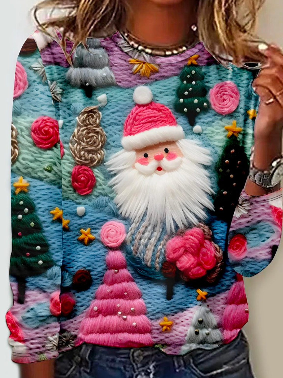 Chemises Femmes Décontracté Printemps / Automne Père Noël Quotidien Coupe Régulière Noël Manches Longues Col Rond Régulier