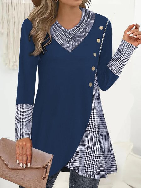 Chemisiers1 Femmes Décontracté Printemps / Automne Plaid Polyester Micro-élasticité Ample Manches Longues Mi-long Droit