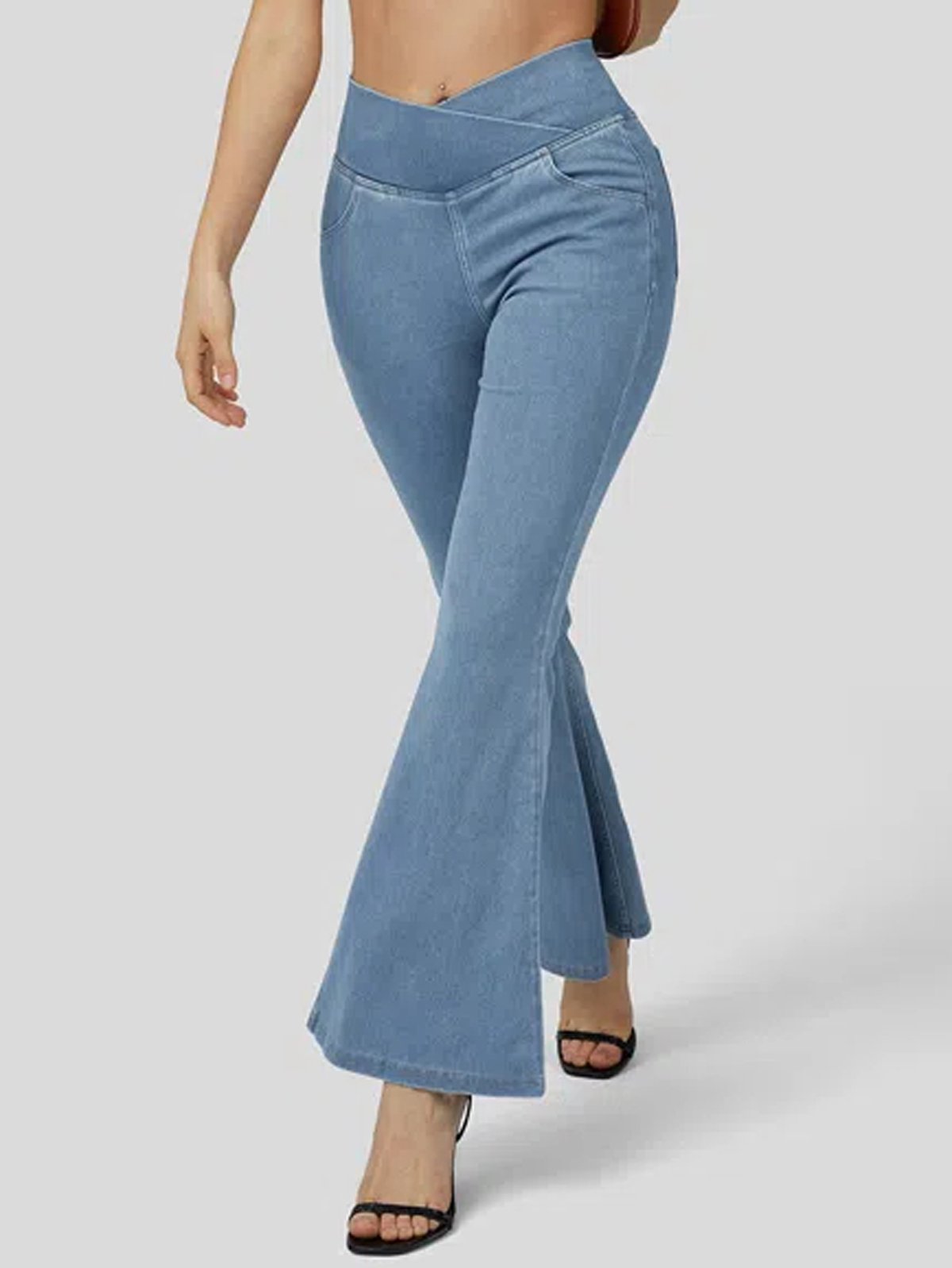 Jeans Femmes Décontracté Plain Printemps / Automne Naturel à Haute Élasticité Coupe Régulière Pantalon à pattes d'éléphant Toile de Jean Régulier