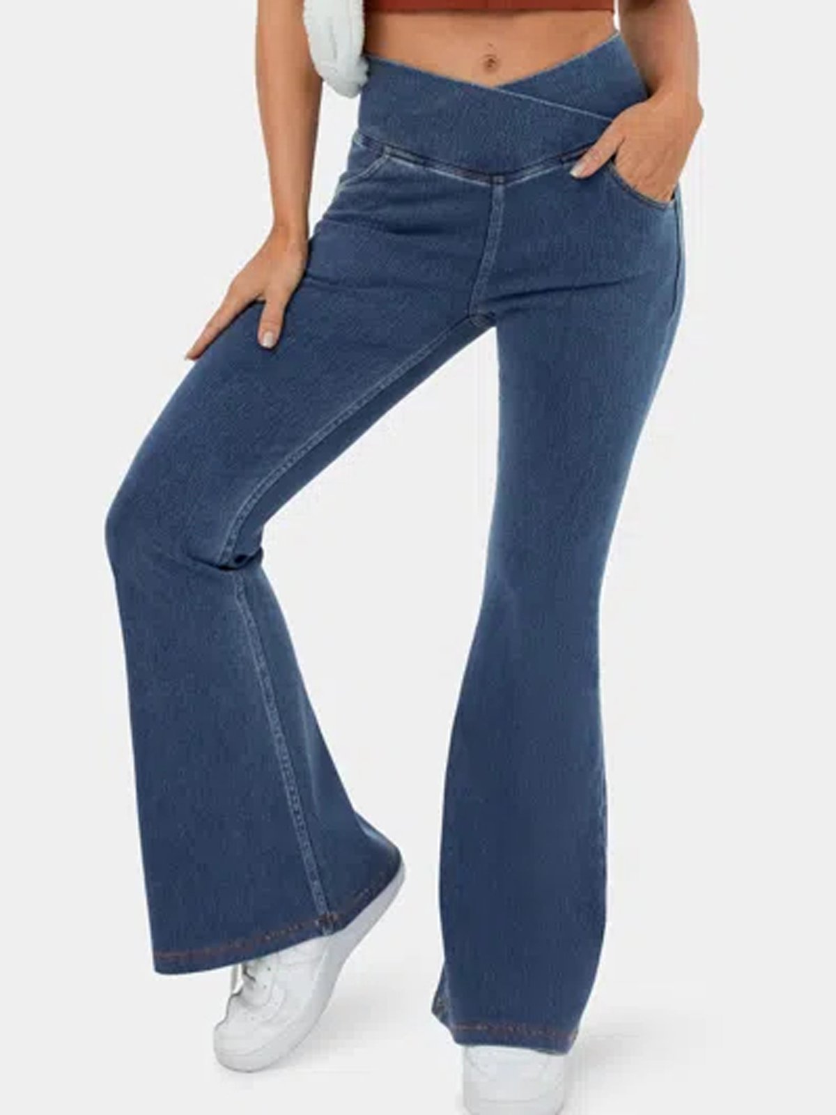 Jeans Femmes Décontracté Plain Printemps / Automne Naturel à Haute Élasticité Coupe Régulière Pantalon à pattes d'éléphant Toile de Jean Régulier