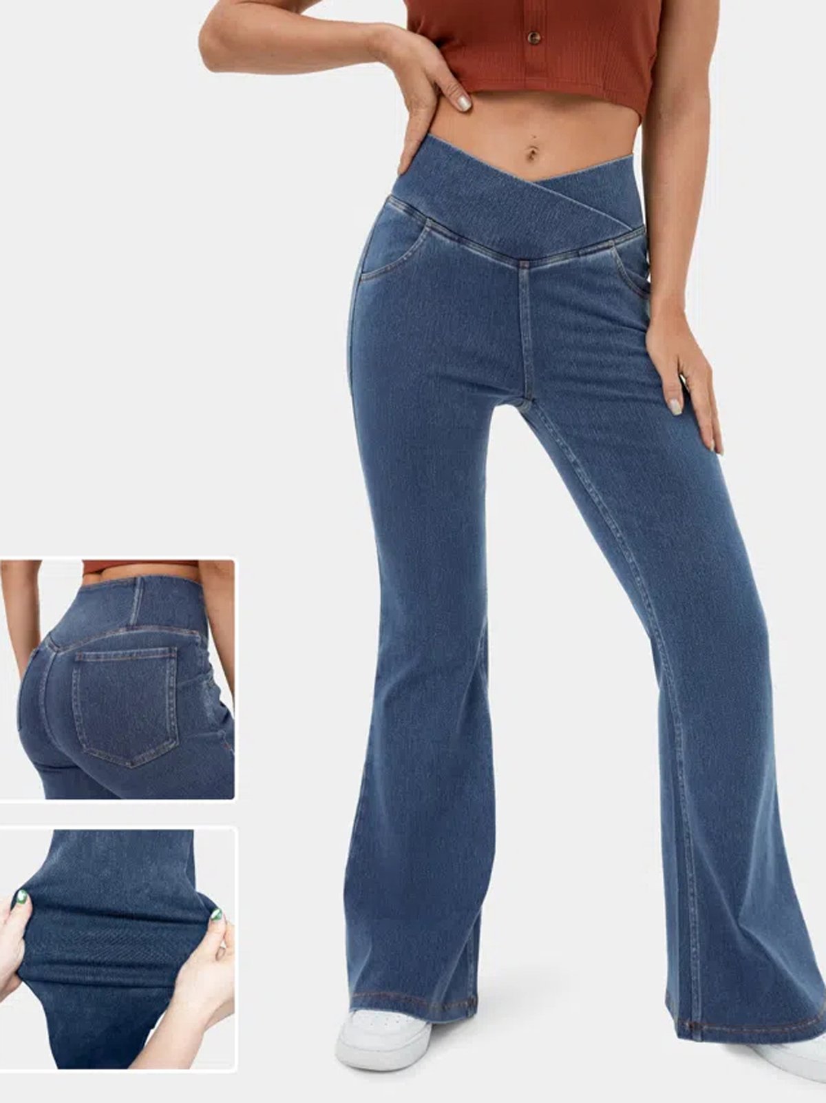 Jeans Femmes Décontracté Plain Printemps / Automne Naturel à Haute Élasticité Coupe Régulière Pantalon à pattes d'éléphant Toile de Jean Régulier