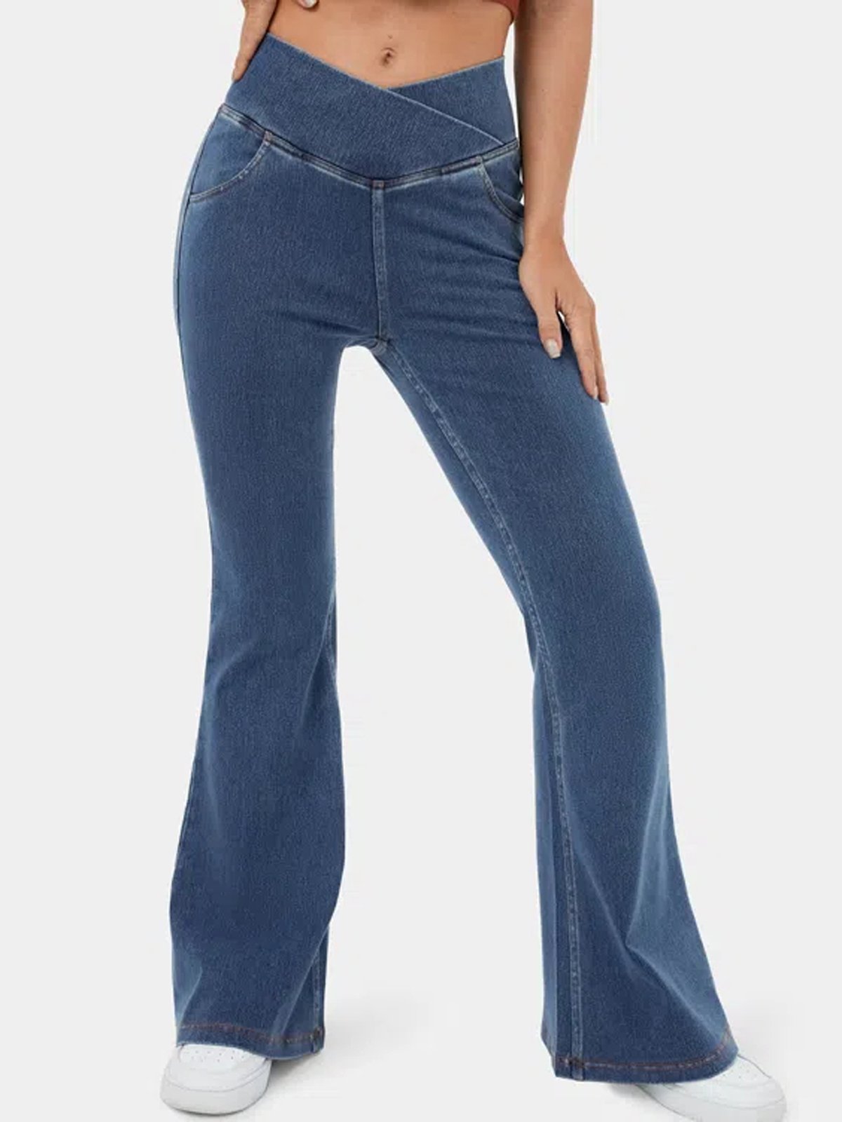 Jeans Femmes Décontracté Plain Printemps / Automne Naturel à Haute Élasticité Coupe Régulière Pantalon à pattes d'éléphant Toile de Jean Régulier