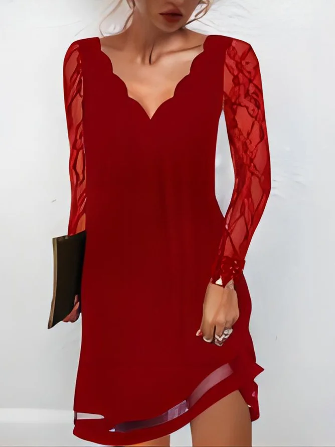 Femmes Plain Noir Col V Confortable Maille Court Robe Décontracté
