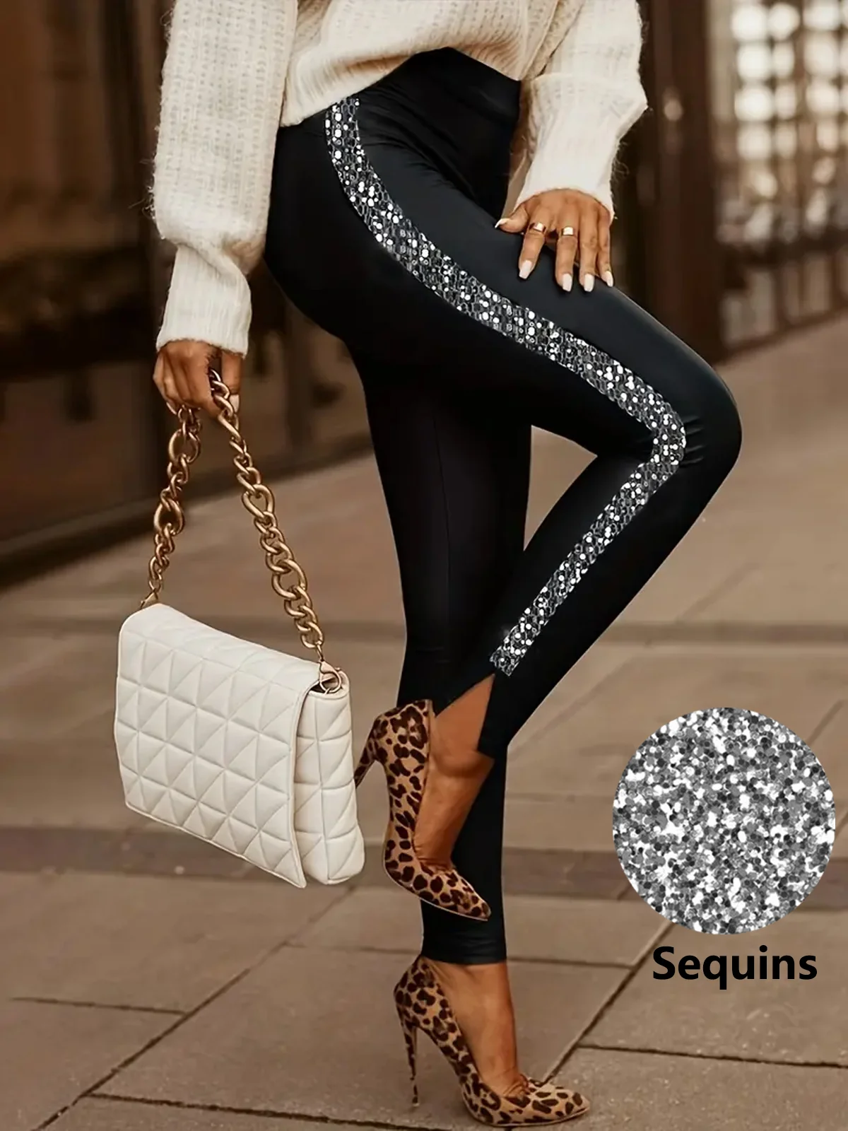 Pantalons De Yoga Femmes Décontracté Plain Toutes Les Saisons Polyester Brillant à Haute Élasticité Serré Droit Régulier