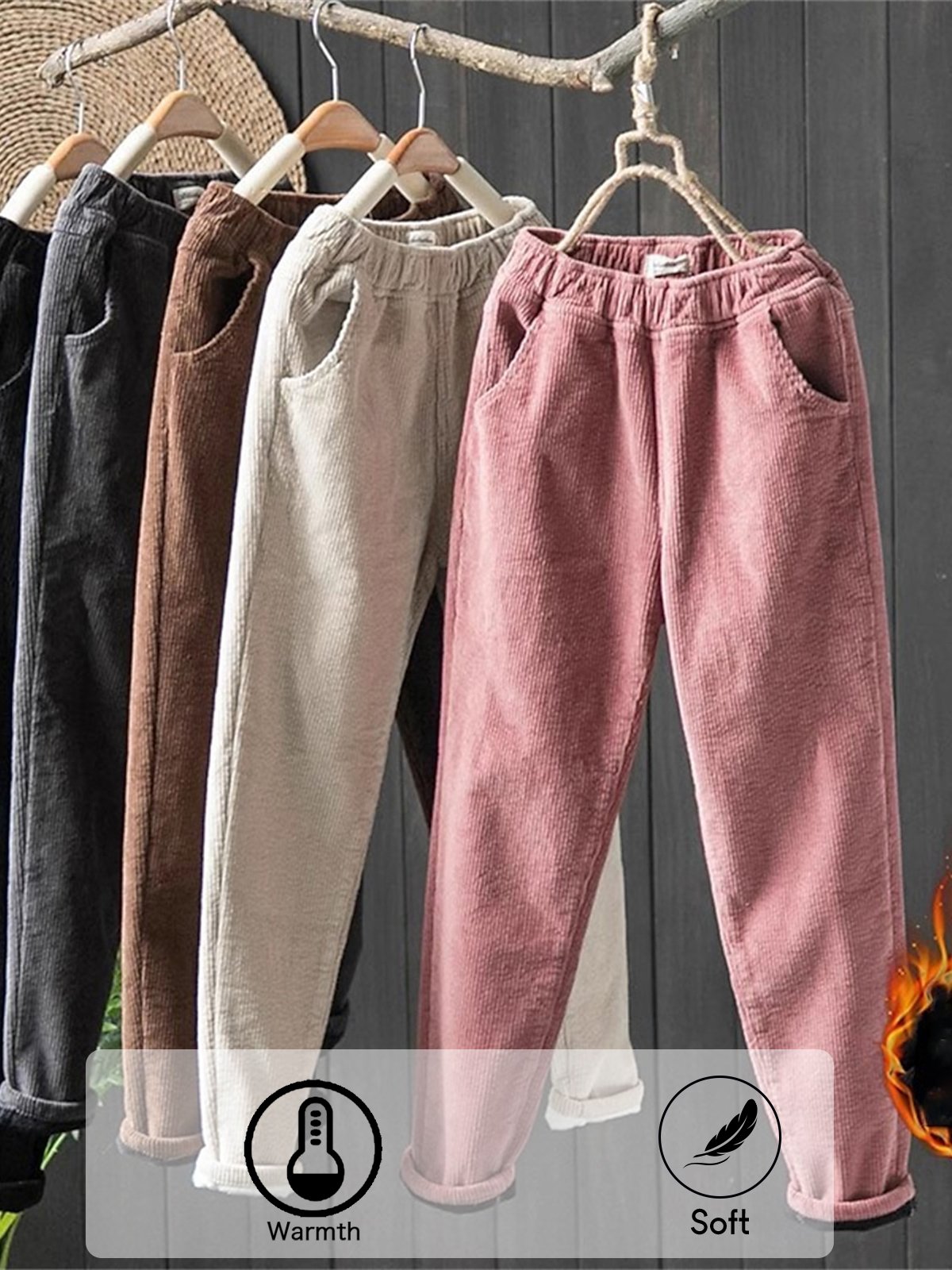 Pantalons Décontracté Plain Hiver Naturel Aucune élasticité Ample Velours Côtelé Pantalon droit Long pour Femmes