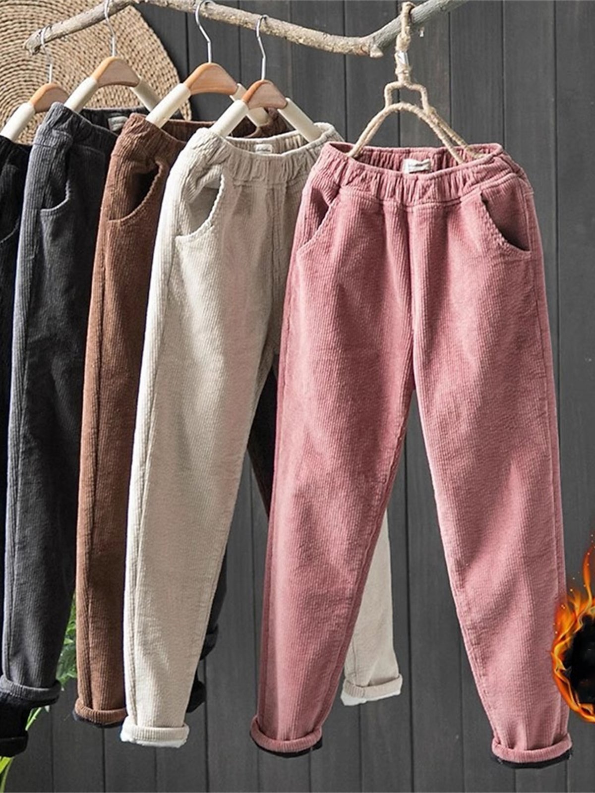 Pantalons Décontracté Plain Hiver Naturel Aucune élasticité Ample Velours Côtelé Pantalon droit Long pour Femmes