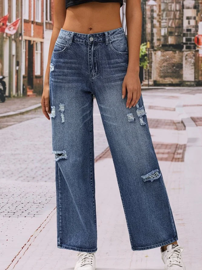 Jeans Décontracté Plain Toutes Les Saisons Naturel Aucune élasticité Quotidien Pantalon droit Toile de Jean Droit pour Femmes