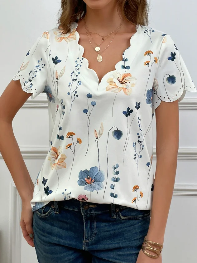 T-shirts Femmes Décontracté Floral Été Quotidien Sans Manches Régulier Droit Régulier Élasticité moyenne