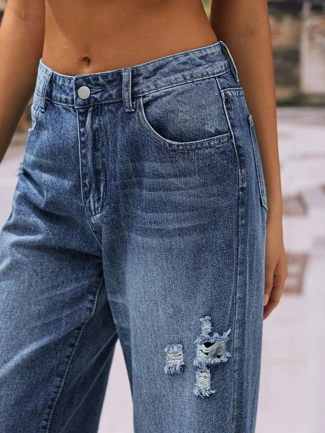 Jeans Décontracté Plain Toutes Les Saisons Naturel Aucune élasticité Quotidien Pantalon droit Toile de Jean Droit pour Femmes