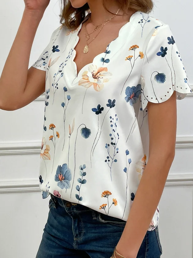 T-shirts Femmes Décontracté Floral Été Quotidien Sans Manches Régulier Droit Régulier Élasticité moyenne