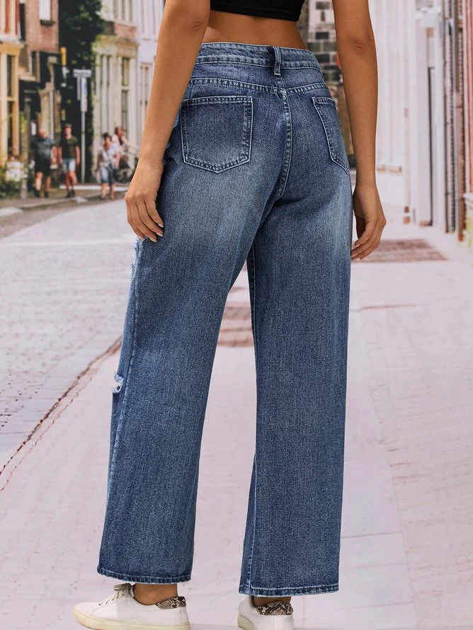 Jeans Décontracté Plain Toutes Les Saisons Naturel Aucune élasticité Quotidien Pantalon droit Toile de Jean Droit pour Femmes