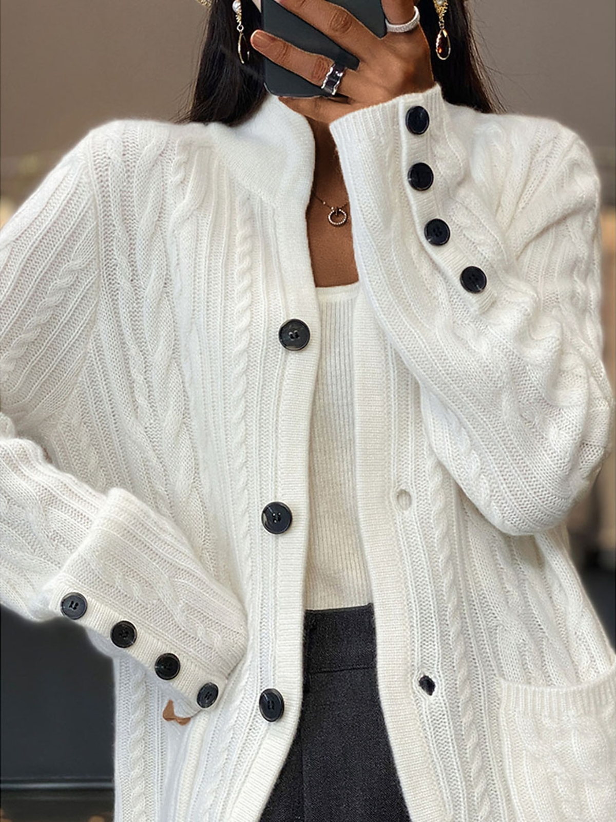 Cardigans Femmes Décontracté Plain Hiver Poids lourd Micro-élasticité Quotidien Manches Longues Laine/Tricot Droit