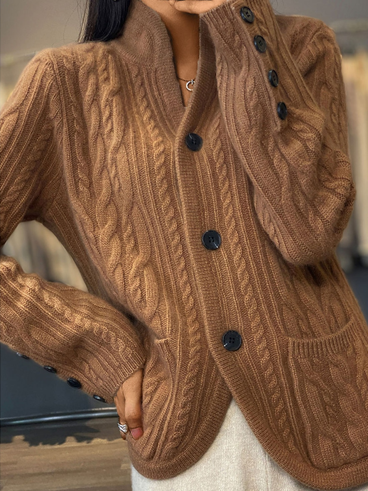 Cardigans Femmes Décontracté Plain Hiver Poids lourd Micro-élasticité Quotidien Manches Longues Laine/Tricot Droit
