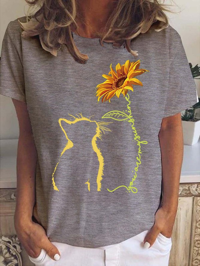 T-shirts Femmes Décontracté Imprimé de Lettre Été Polyester Col Rond Léger Aucune élasticité Quotidien Ample
