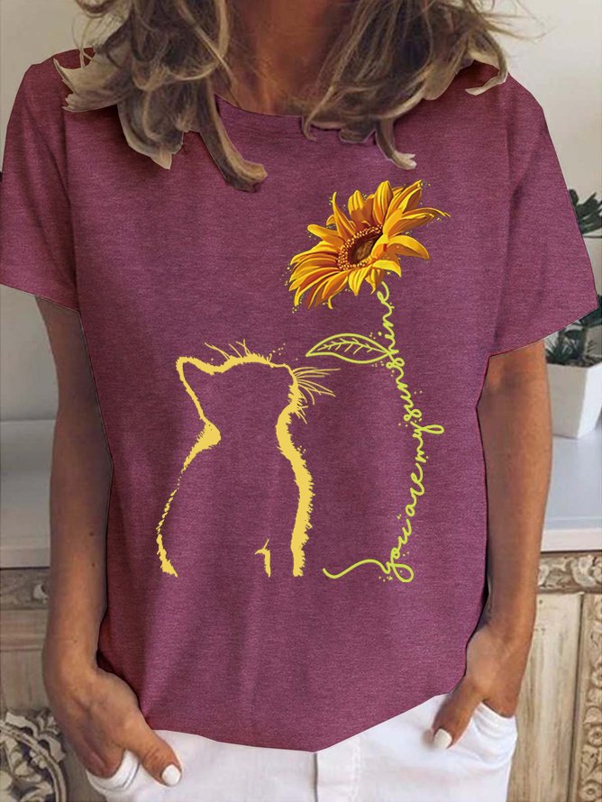 T-shirts Femmes Décontracté Imprimé de Lettre Été Polyester Col Rond Léger Aucune élasticité Quotidien Ample