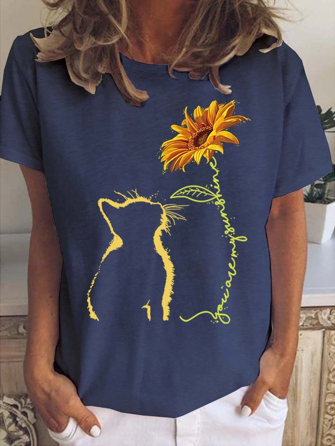 T-shirts Femmes Décontracté Imprimé de Lettre Été Polyester Col Rond Léger Aucune élasticité Quotidien Ample
