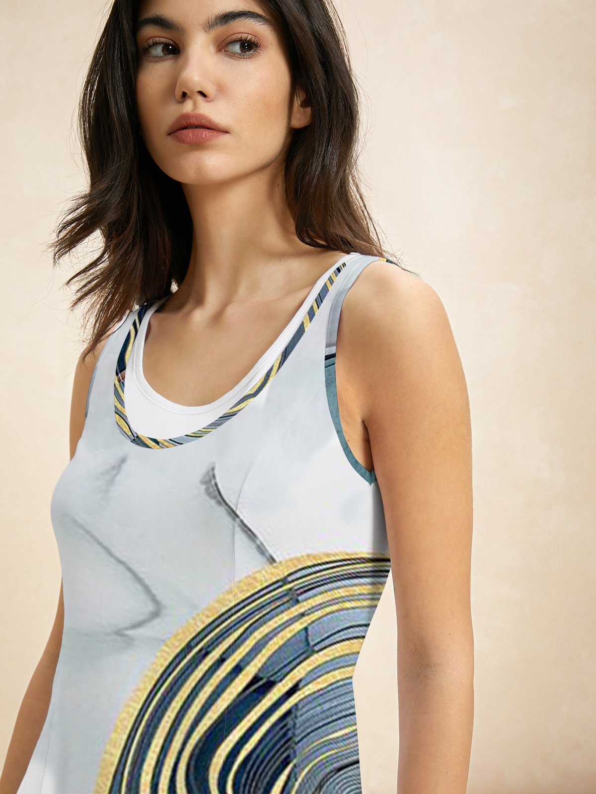 Femmes Abstrait Bleu Col Rond Confortable Robe Mi-Longue Boho
