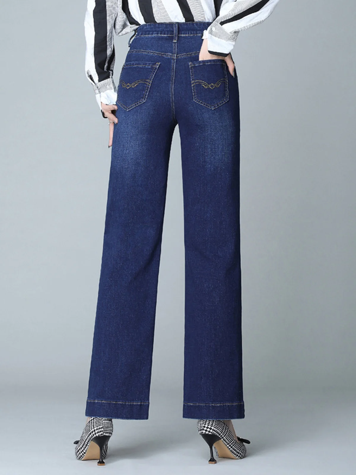 Jeans Décontracté Plain Printemps / Automne Naturel Pantalons à Jambe Large Toile de Jean Long Droit Régulier pour Femmes