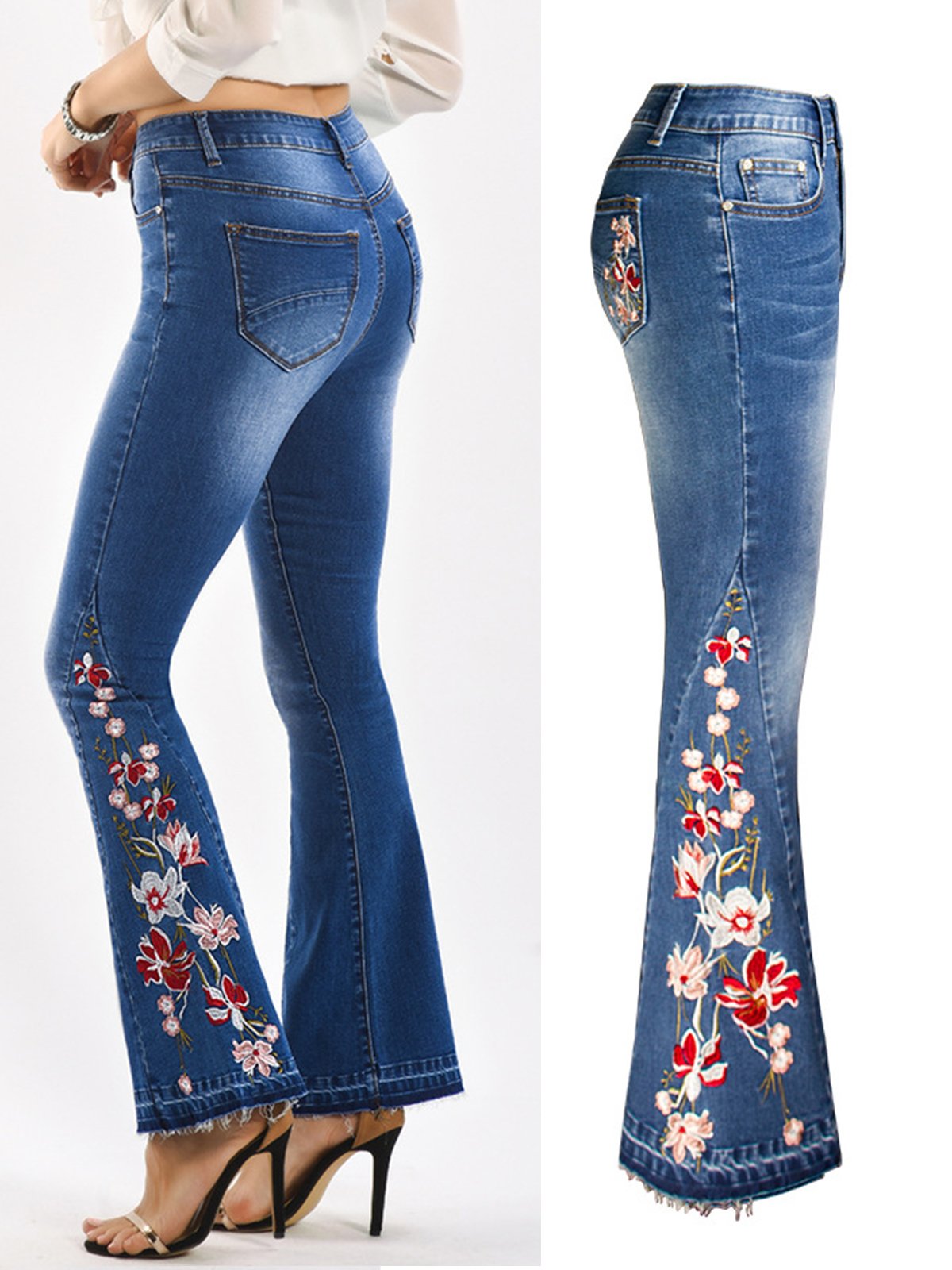 Jeans Femmes Décontracté Floral Printemps / Automne Naturel Aucune élasticité Quotidien Toile de Jean Long Régulier