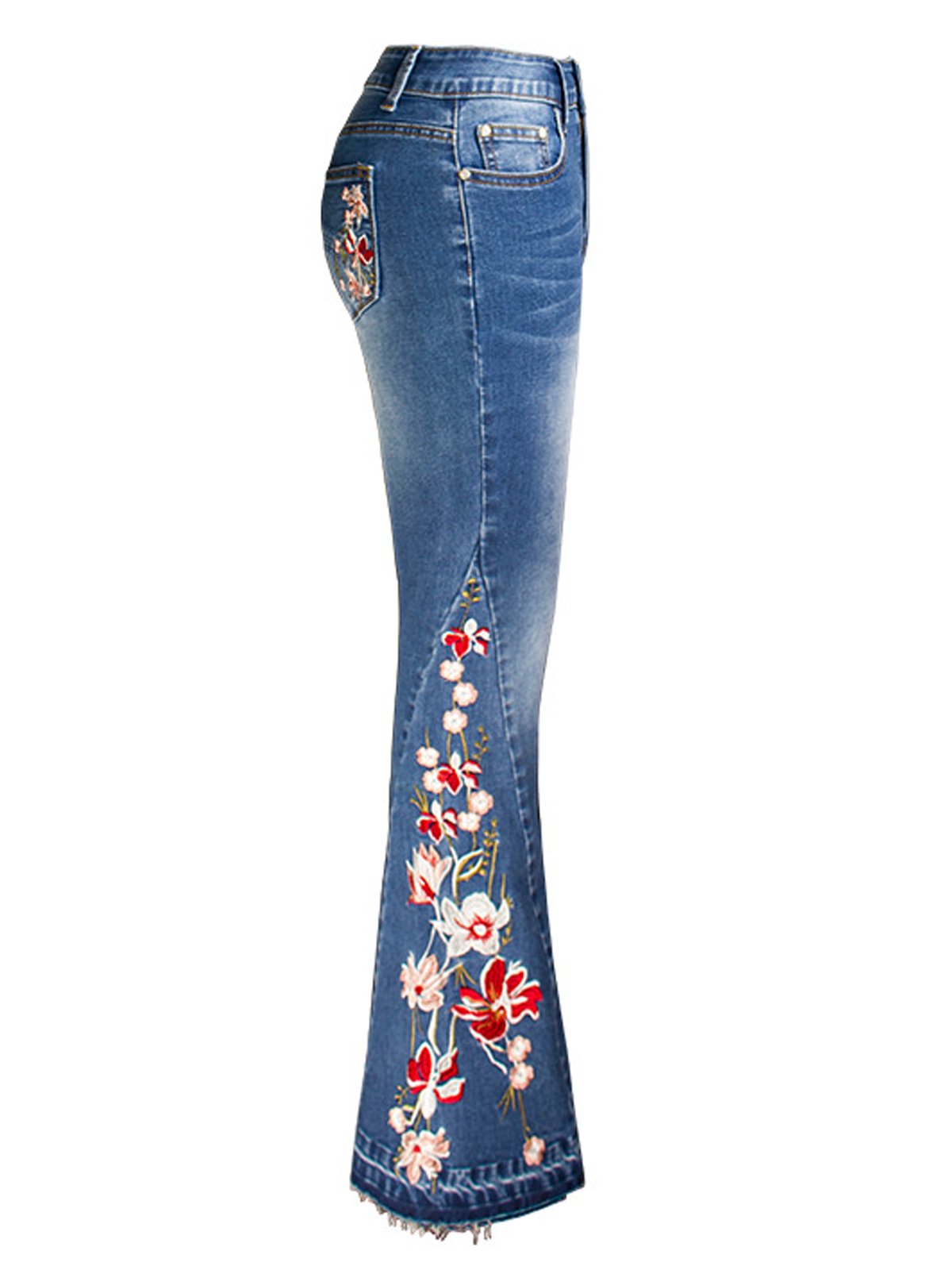 Jeans Femmes Décontracté Floral Printemps / Automne Naturel Aucune élasticité Quotidien Toile de Jean Long Régulier