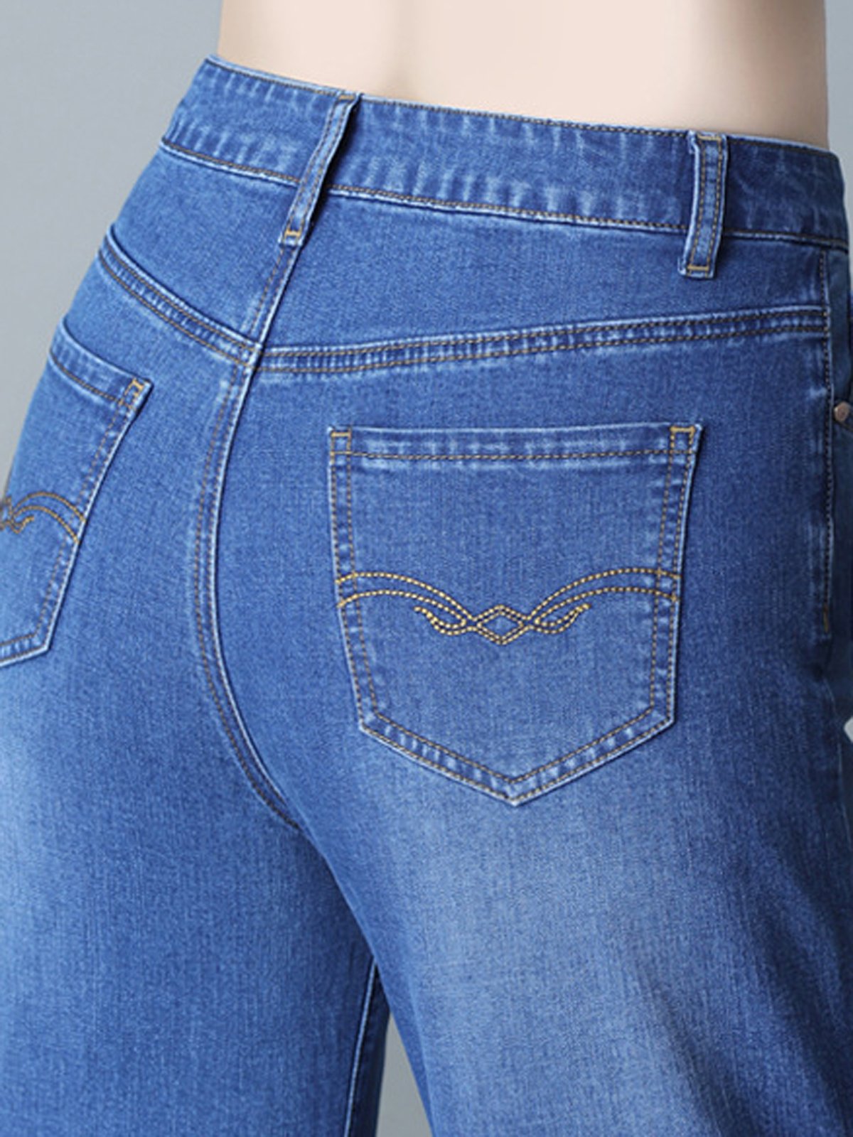 Jeans Décontracté Plain Printemps / Automne Naturel Pantalons à Jambe Large Toile de Jean Long Droit Régulier pour Femmes