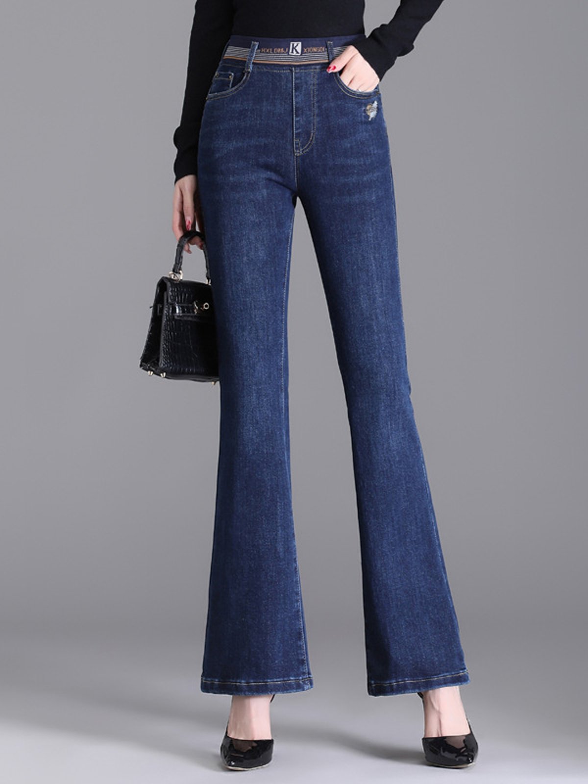 Pantalon Palazzo Femme En Jean - Large, Taille élastique, Style Baggy Décontracté - 11