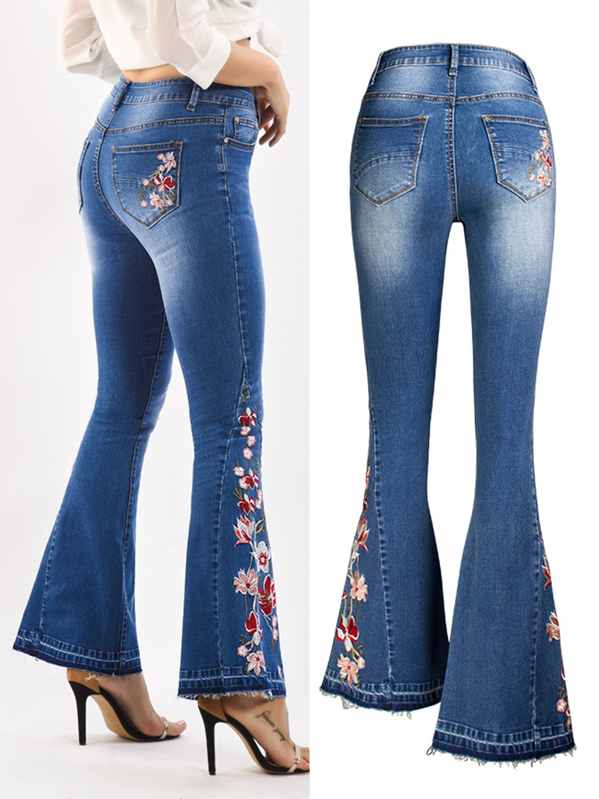 Jeans Femmes Décontracté Floral Printemps / Automne Naturel Aucune élasticité Quotidien Toile de Jean Long Régulier