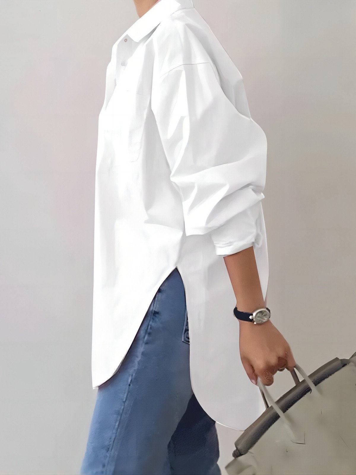 Chemises Femmes Décontracté Plain Printemps / Automne Coton Aucune élasticité Ample Mi-long Régulier ZL